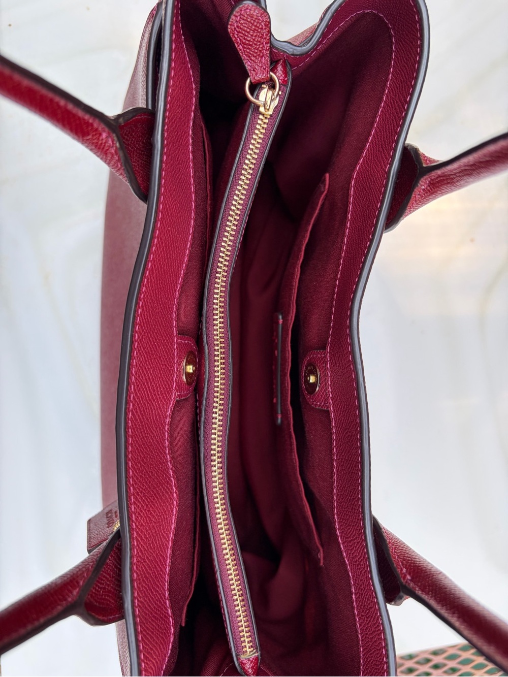 Coach Dark Cherry Red Leather Tote with Gold Hardware - Picture 10 of 16